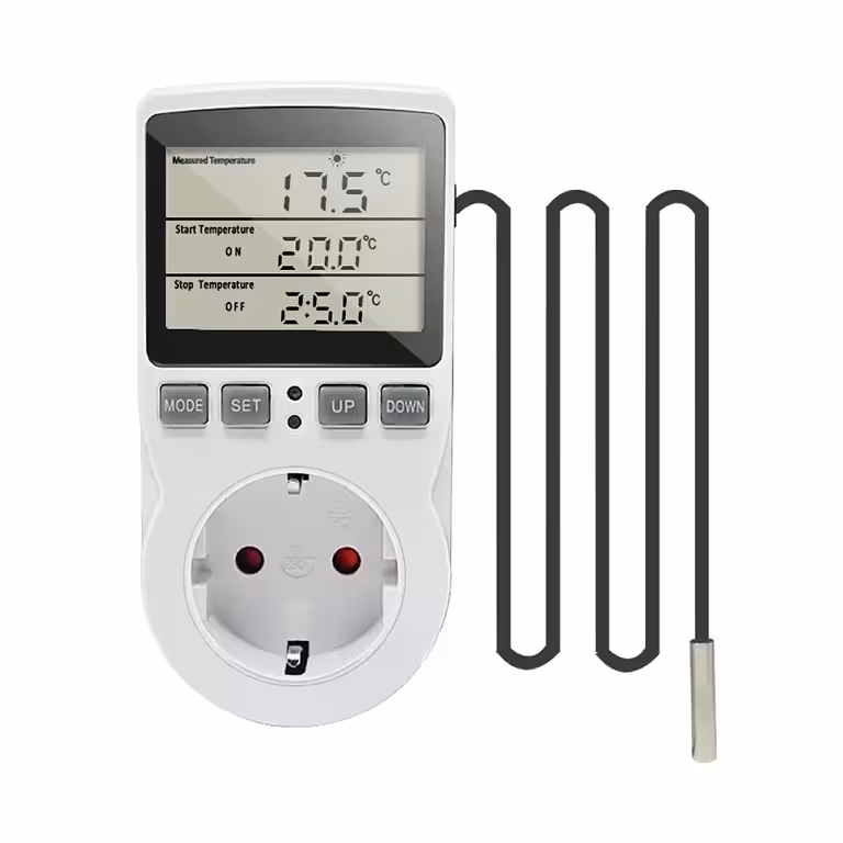 Socket with Programmable Thermostat and Temperature Sensor – Electric Radiator and Heater with Timer Function