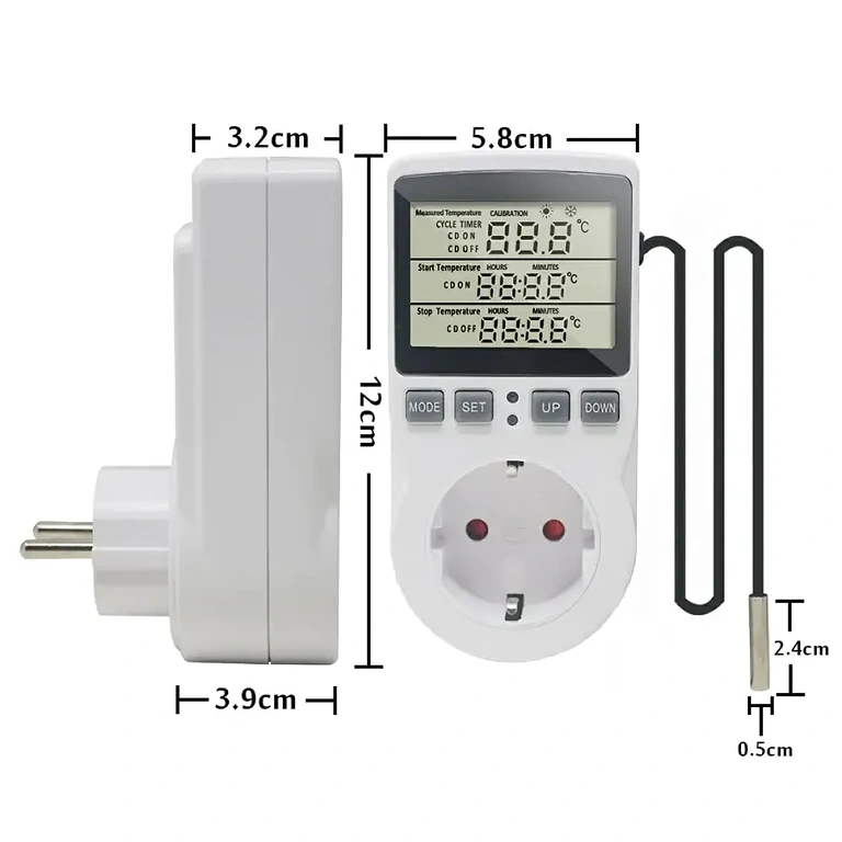Digital thermostat socket dimensions Exact dimensions of thermostat plug – length, height, depth