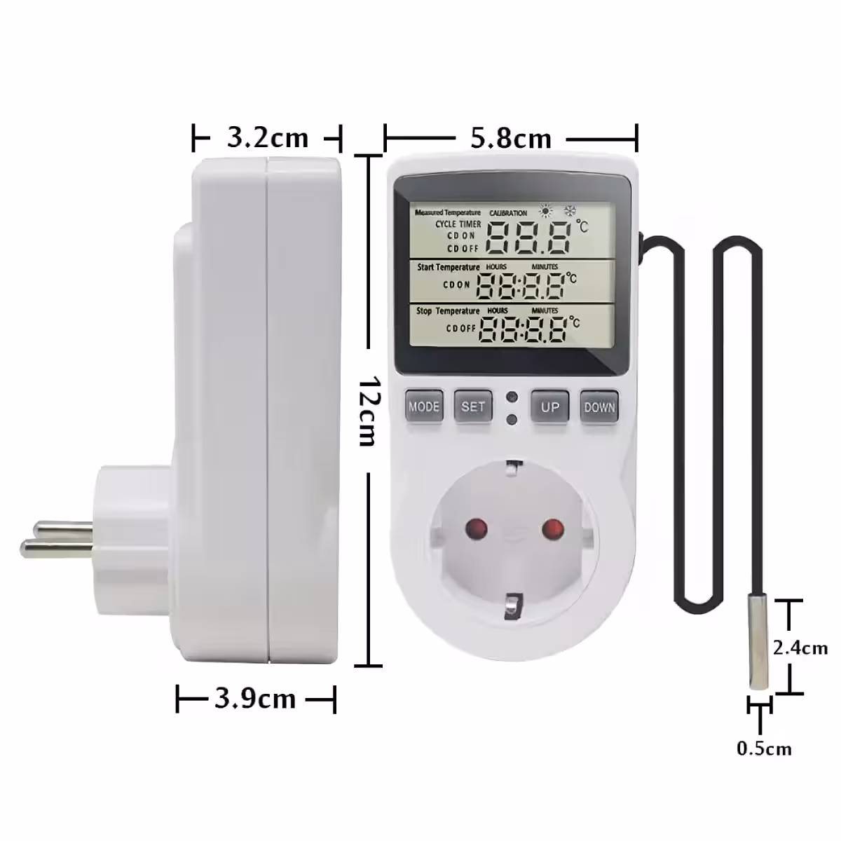 Exact dimensions of thermostat plug – length, height, depth