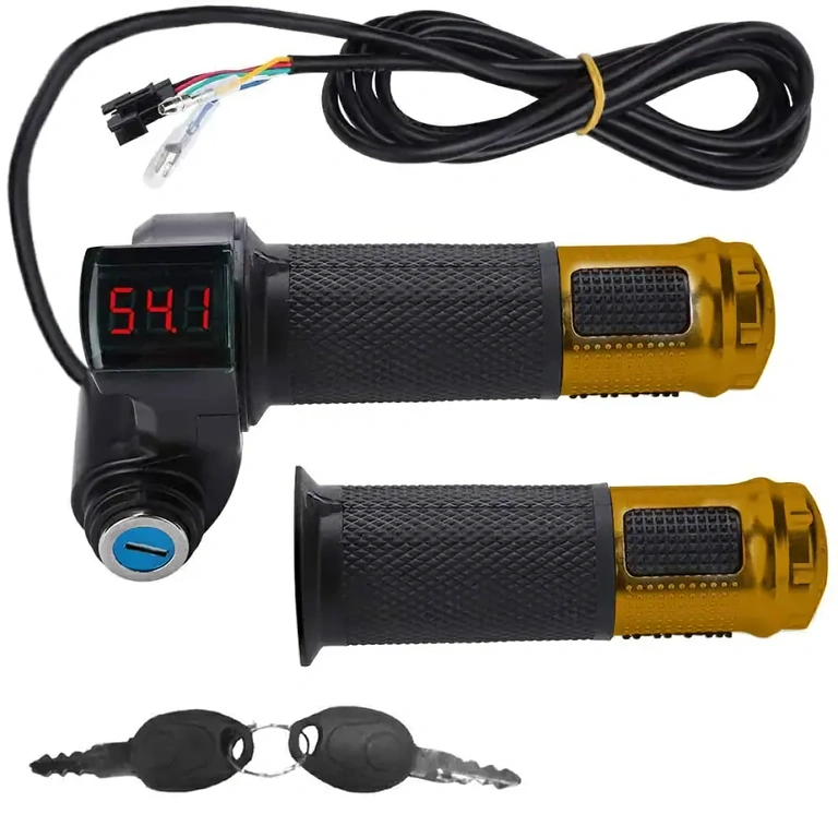 Set of e-bike throttle handles with key and battery level indicator