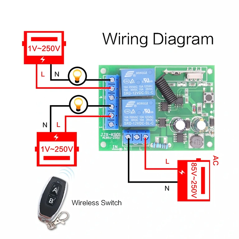 Radio control switch for smart home 220V wireless relay ideal for home automation