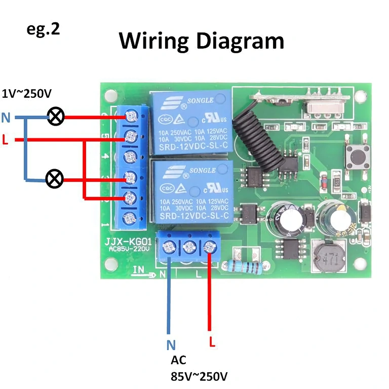 Dual relay with remote for 220V 433MHz wireless relay with two-button control, compatible with 220V