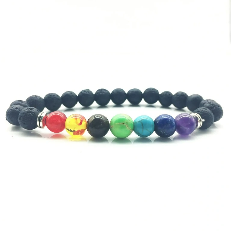 Meditation bracelet with chakra stones and lava Therapeutic bracelet with lava stones and natural crystals for meditation