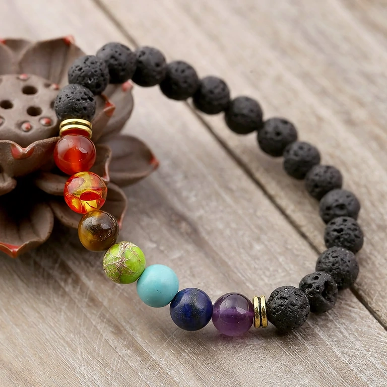 Energy and balance bracelet with lava and chakra stones Spiritual accessory with volcanic rock and crystals for energy balancing