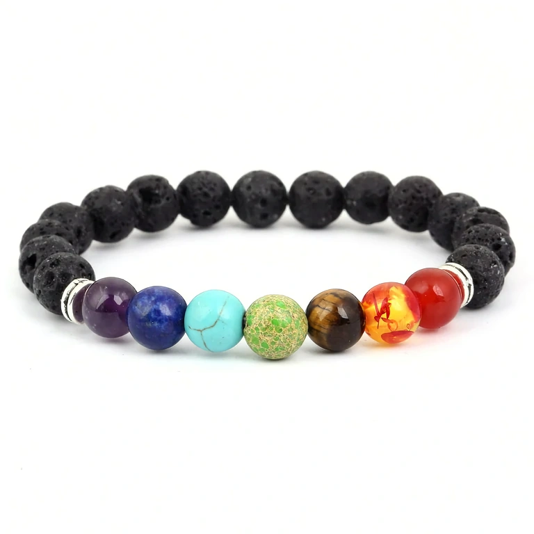 Chakra bracelet for yoga with tiger eye and hematite Yoga spiritual bracelet with natural semi-precious stones and tiger eye