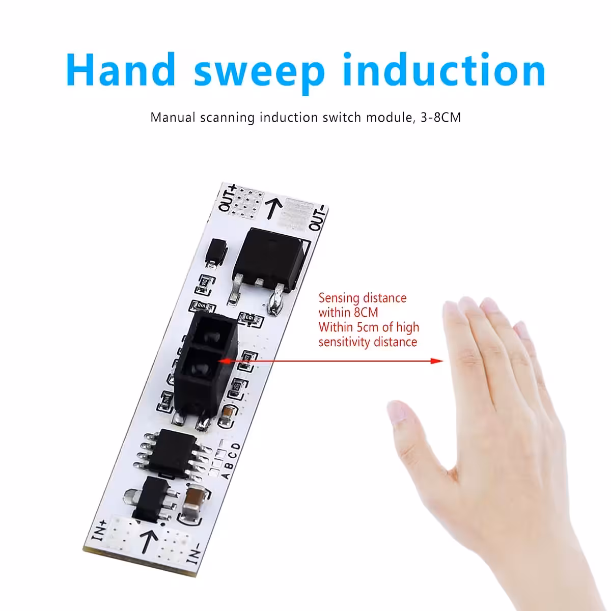 Palm sensor module with short-distance scanning, compatible only with 12V DC