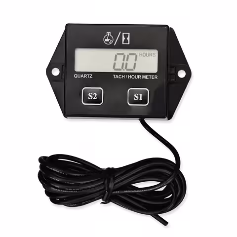 Mini digital tachometer fitted to a 2-stroke petrol engine