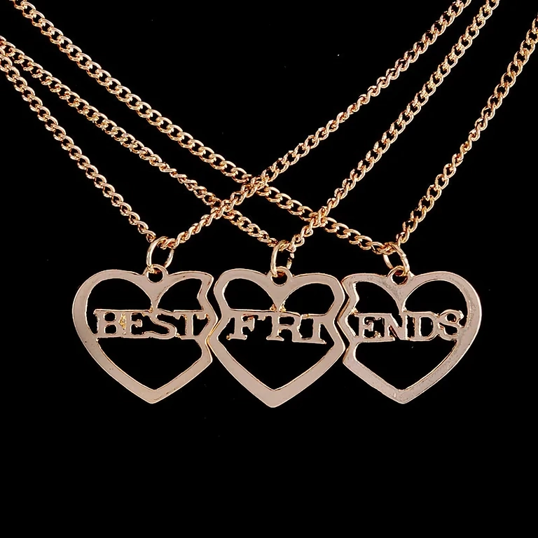 Gold BFF necklaces for best friends, 3-in-1 combination