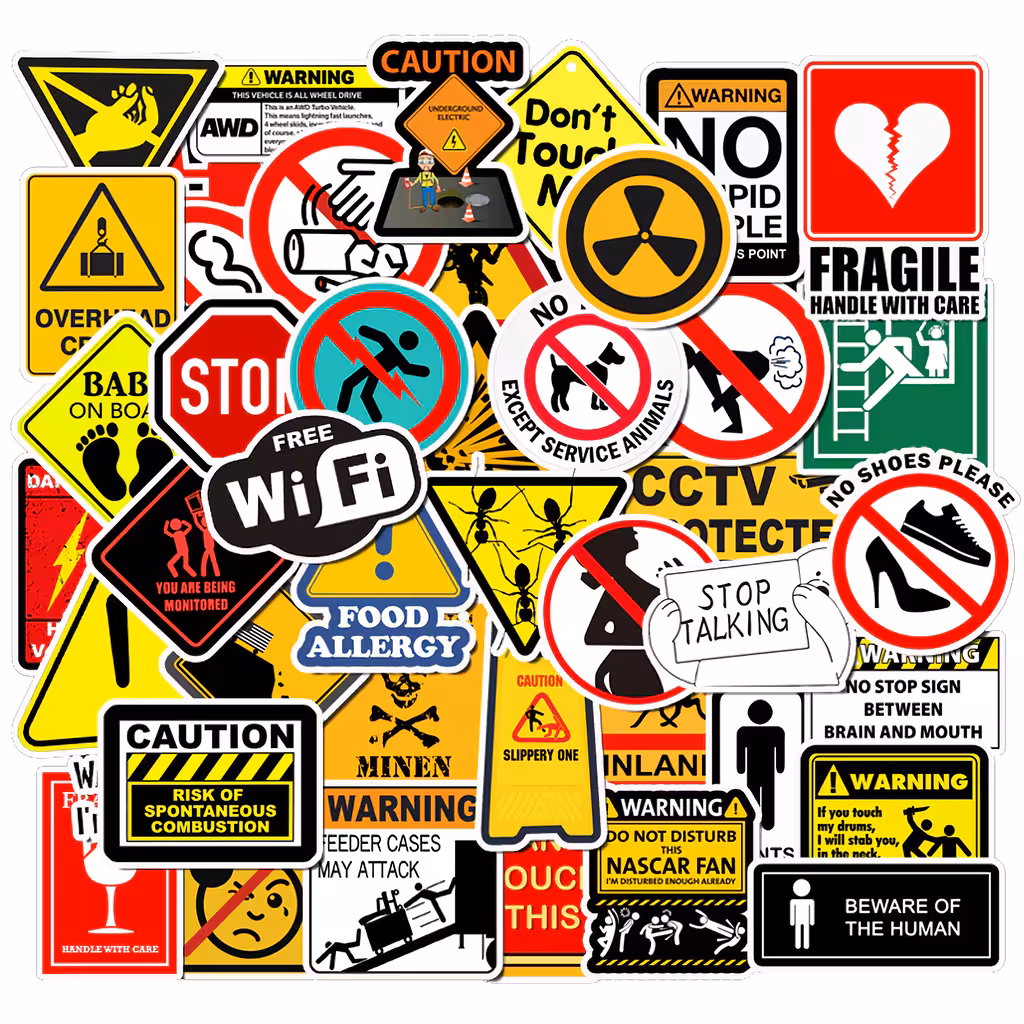 Funny Warning Stickers for Car, Motorcycle, Laptop, Skateboard – Set of 50 Waterproof and Durable
