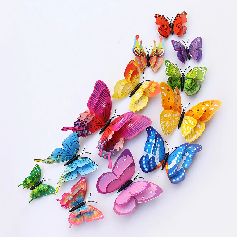 Set of colorful 3D wall decorative butterflies, easy to apply with magnet or tape