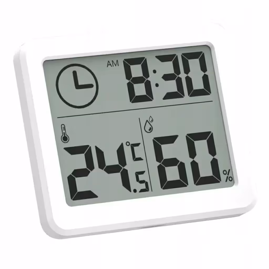 Digital Room Hygrometer and Thermometer with Clock – Large LCD Display for Accurate Temperature and Humidity