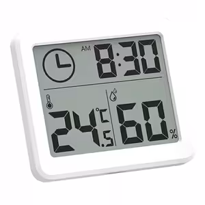 Digital Room Hygrometer and Thermometer with Clock – Large LCD Display for Accurate Temperature and Humidity