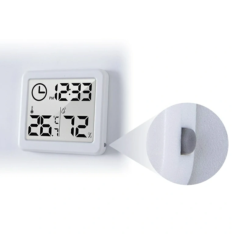 Electronic hygrometer with clock – kids/office room Temperature and humidity measuring device – ideal for home or office
