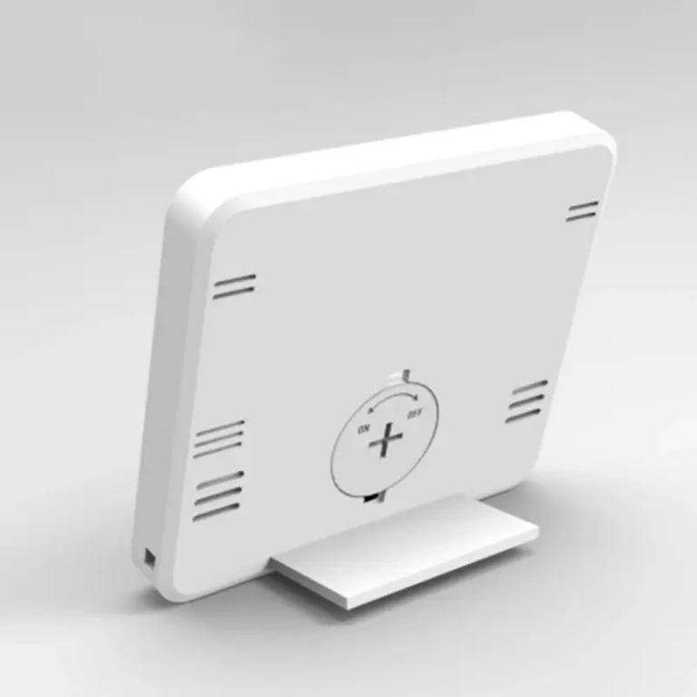 White device for temperature and humidity measurement Digital thermometer and hygrometer with compact design and white color