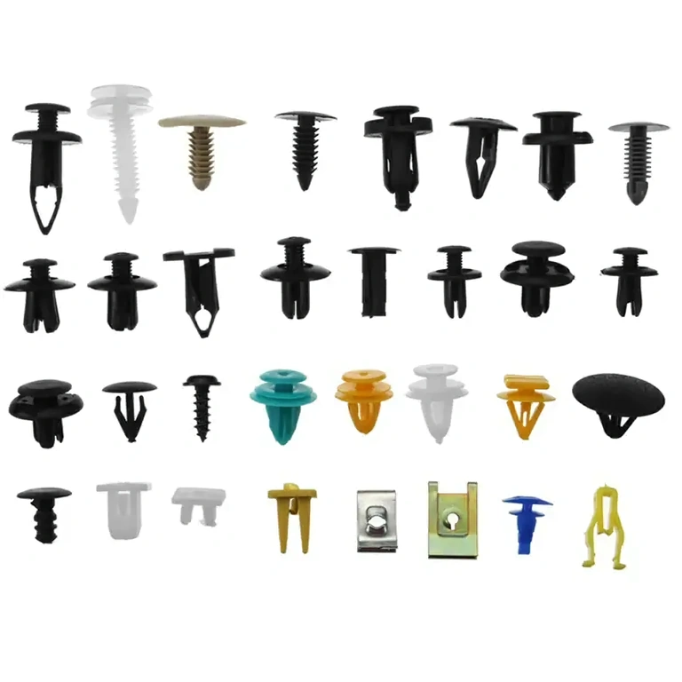 Clip kit for bumper, roof, and car ornaments Set of clips and fasteners for quick attachment of bumper, roof, and door ornaments