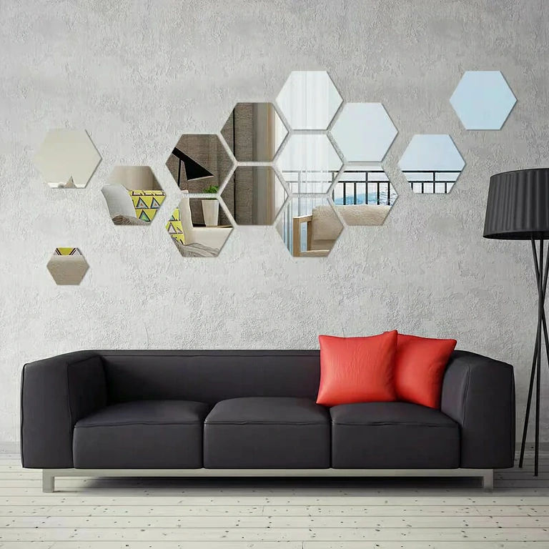 Self-adhesive acrylic hexagon mirror kit for wall decoration