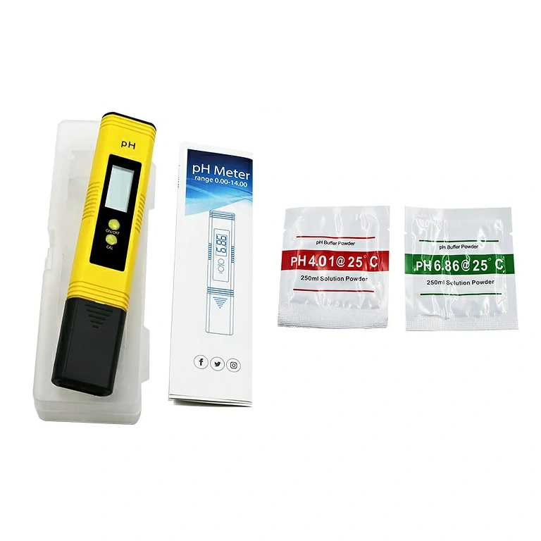 Smart pH meter with auto calibration Automatic pH tester with calibration solutions and LCD screen
