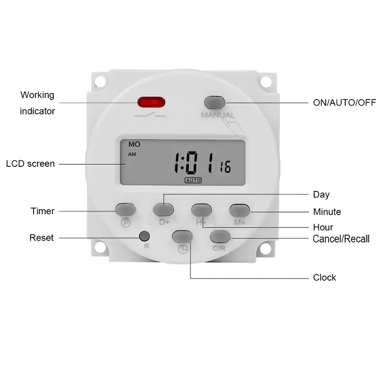 Electronic relay with multiple ON/OFF functions, programmable cycle, and high precision