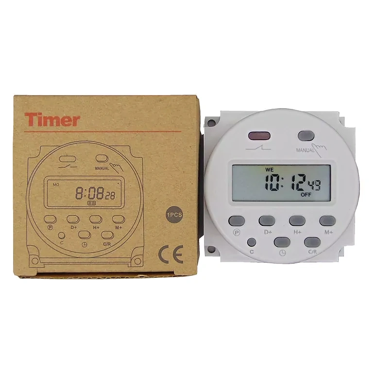 Electronic timer 12V with microcontroller and display for daily or weekly settings