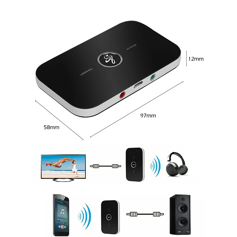 Universal Bluetooth device with RCA and 3.5mm jack outputs for wireless audio