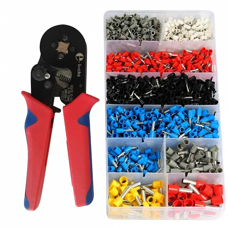 Self-adjusting pliers with ratchet mechanism for ferrule crimping