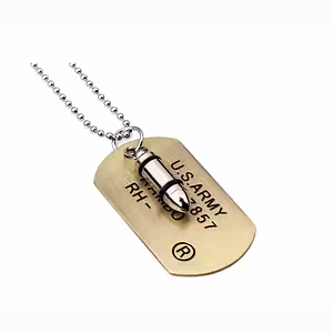 Military Dog Tag Necklace with Bullet Pendant – Stainless Steel Army Chain 70cm