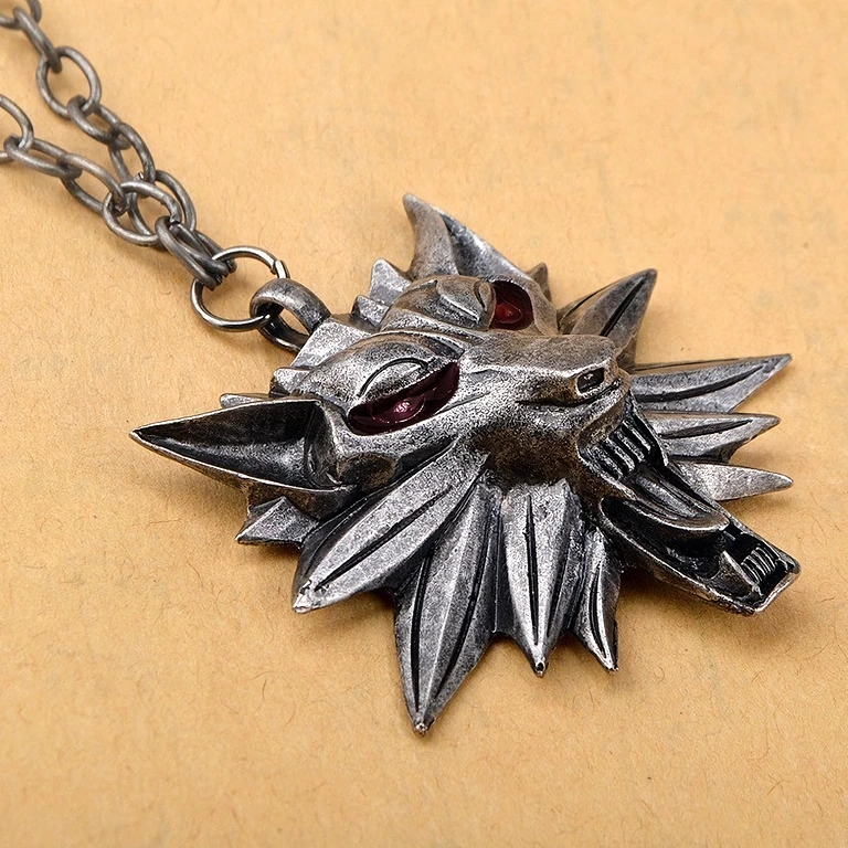 Close-up detail of The Witcher pendant, durable and finely crafted