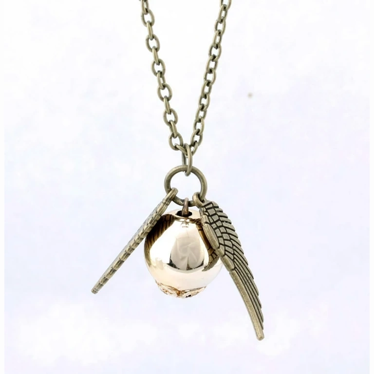 Angel Wing Snitch necklace Fantasy necklace with angel wings and golden Snitch ball
