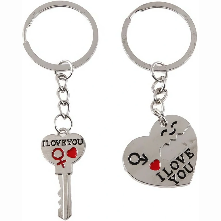 Romantic keychain set for couples – heart and lock