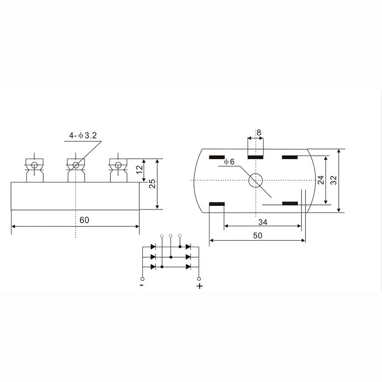 Wiring diagram for 50A three-phase bridge rectifier