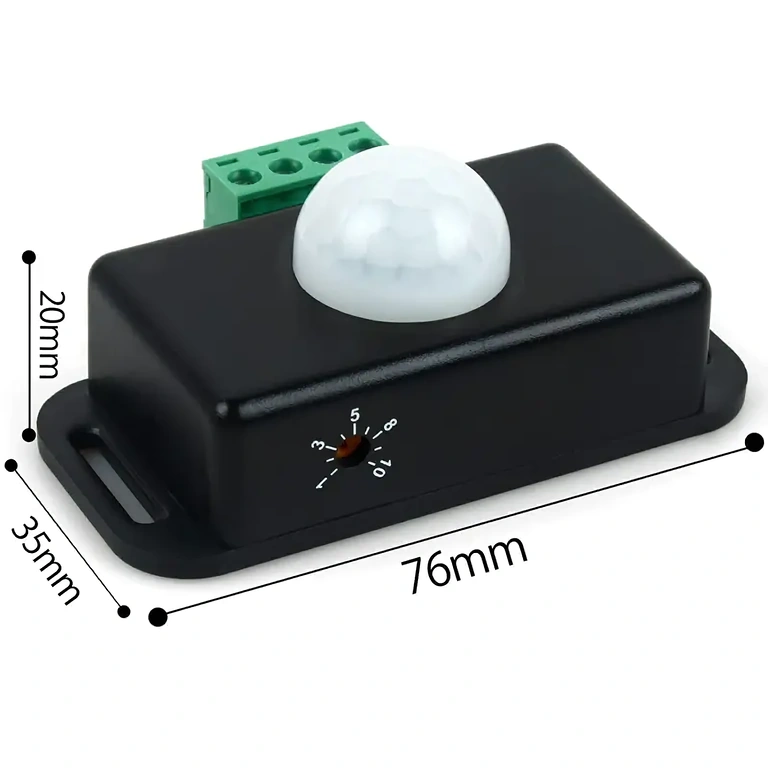 PIR sensor with 12-24V power for LED fixtures, efficient motion detection