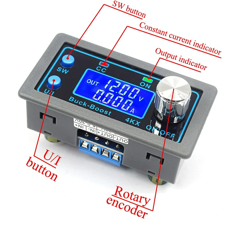 Adjustable DC power supply with digital display for voltage and current, compact size