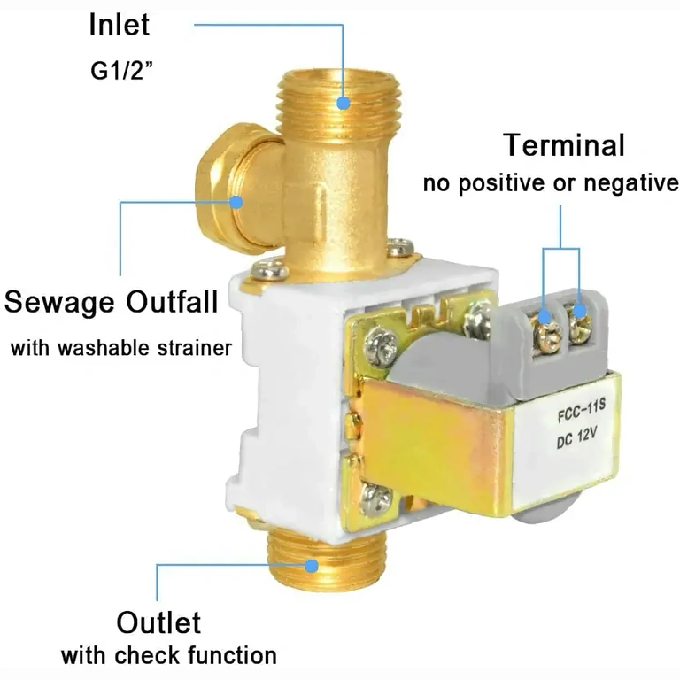 ½ inch normally closed 12V solenoid valve, for water and air, with easy access filter