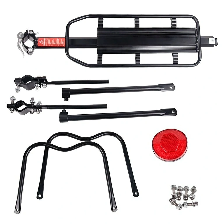 Bike rear rack with cat-eye reflector Bike luggage rack with seat post mount and reflector included