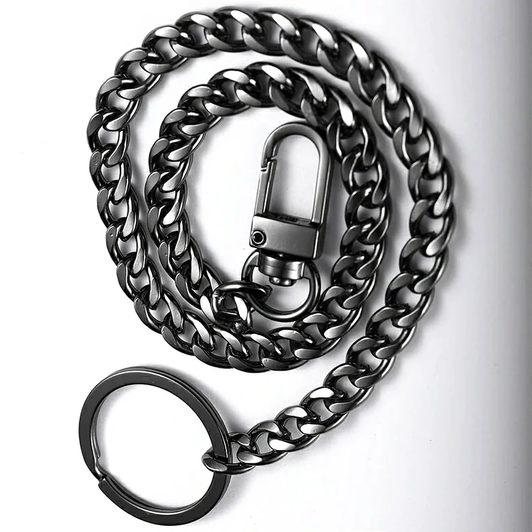 Biker-style pants chain Motorcycle-style pants chain, black and silver, with keyring