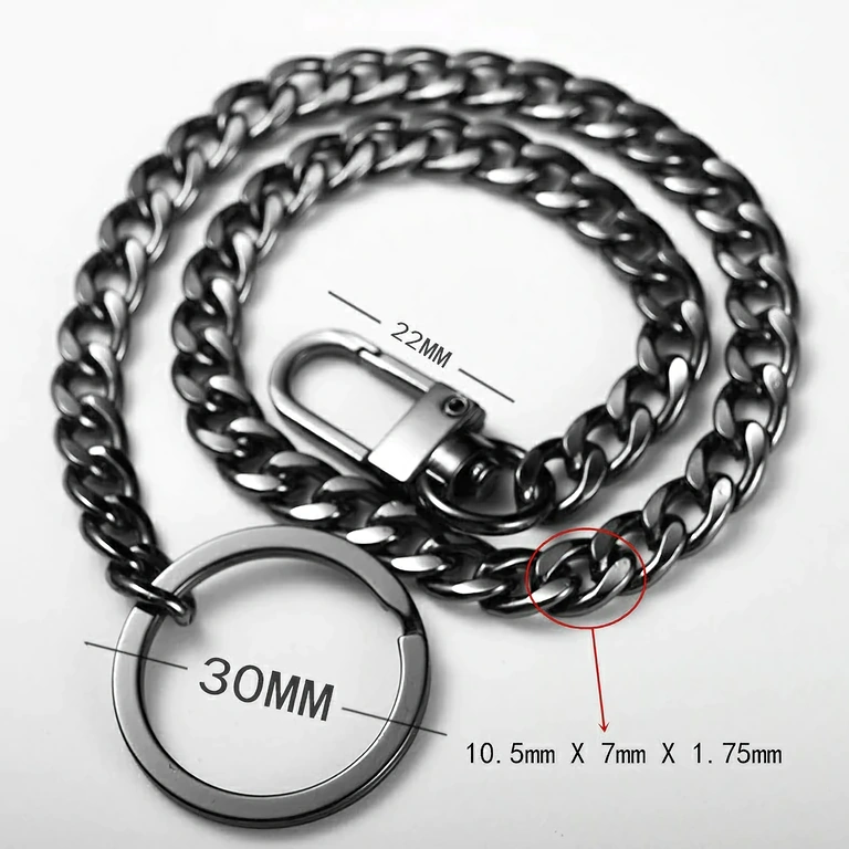 Pants chain with carabiner and key ring Chain with Snap-On closure and keyring for jeans or pants