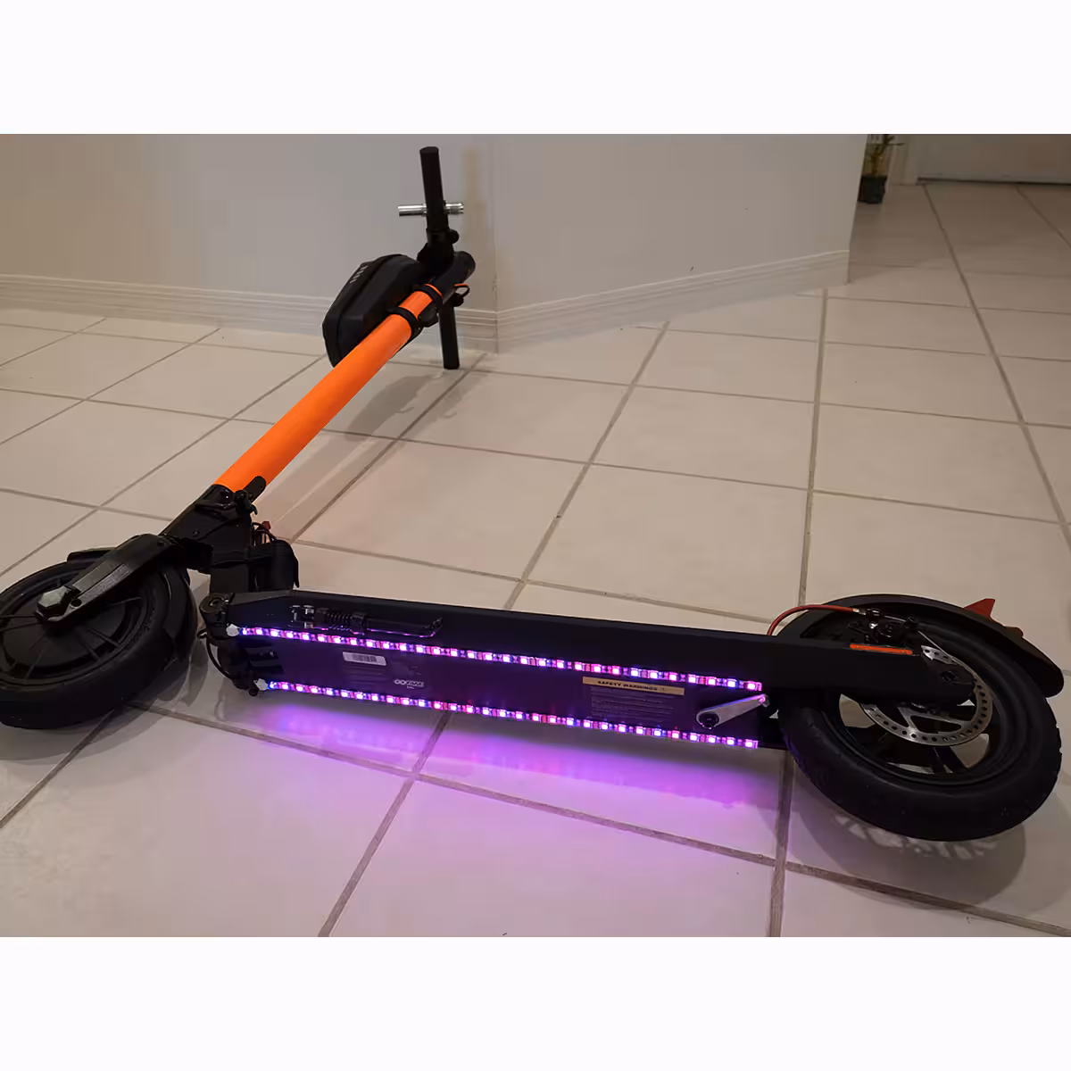 LED strips mounted on scooter sides