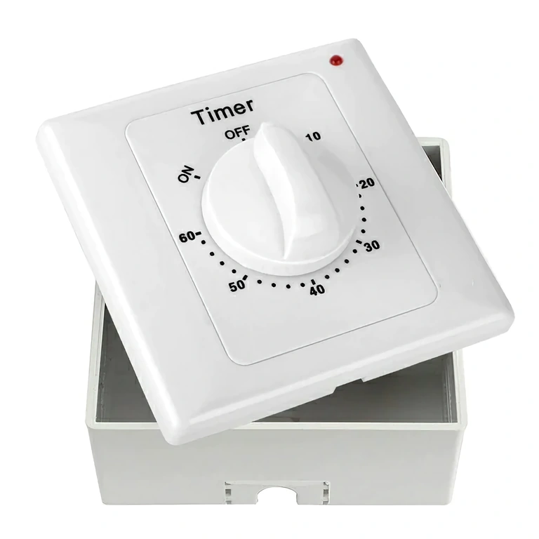 Wall switch with adjustable 1–60 min timer Mechanical rotary timer for duration control