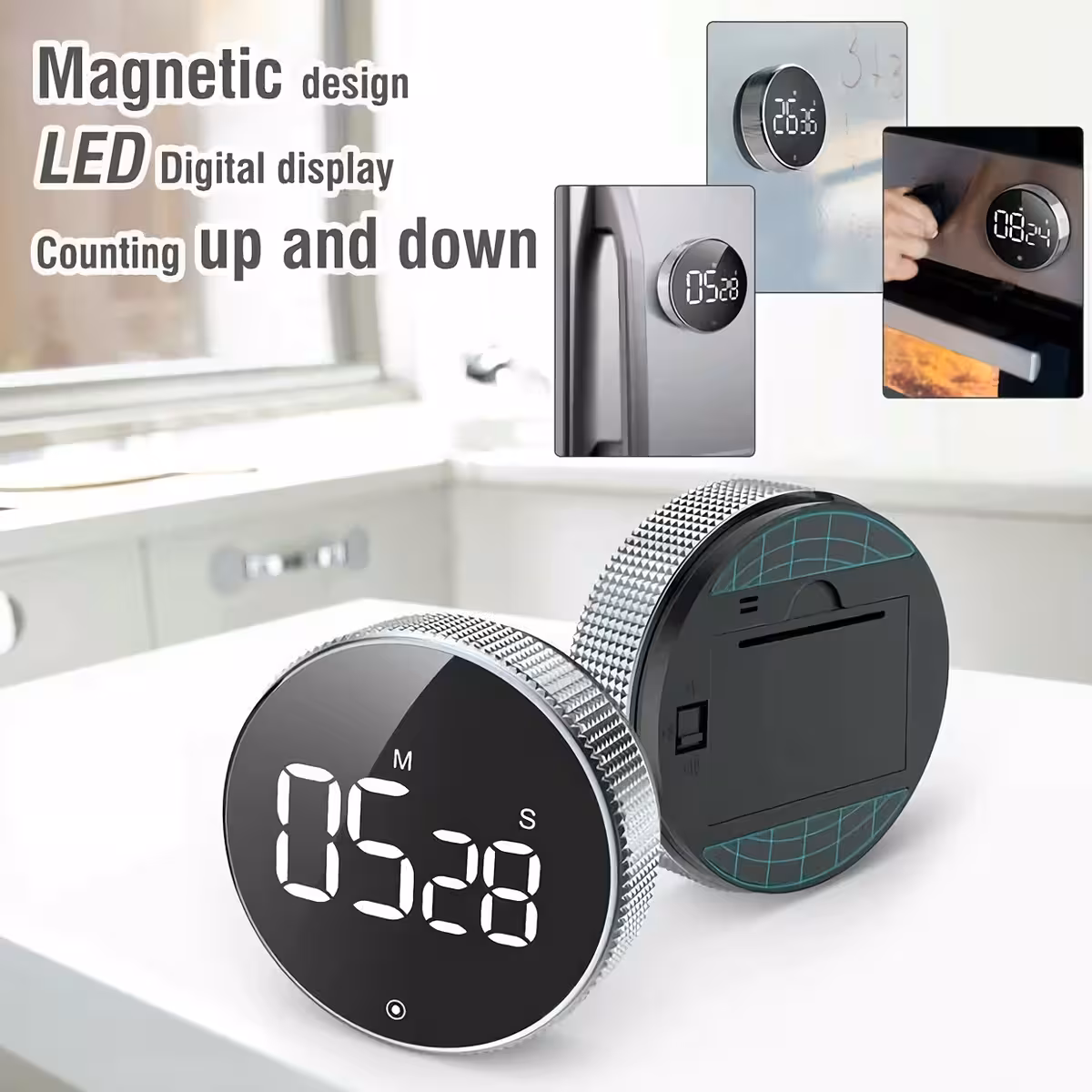 Magnetic digital kitchen timer with alarm and large display