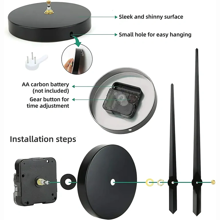 Large 3D wall clock with glossy black numbers and silent operation