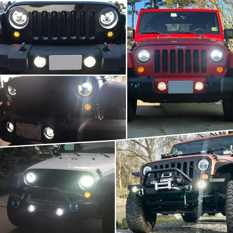 7-inch LED headlight for Jeep Wrangler 7" round LED headlight compatible with Jeep Wrangler, 7000lm, H4/H13
