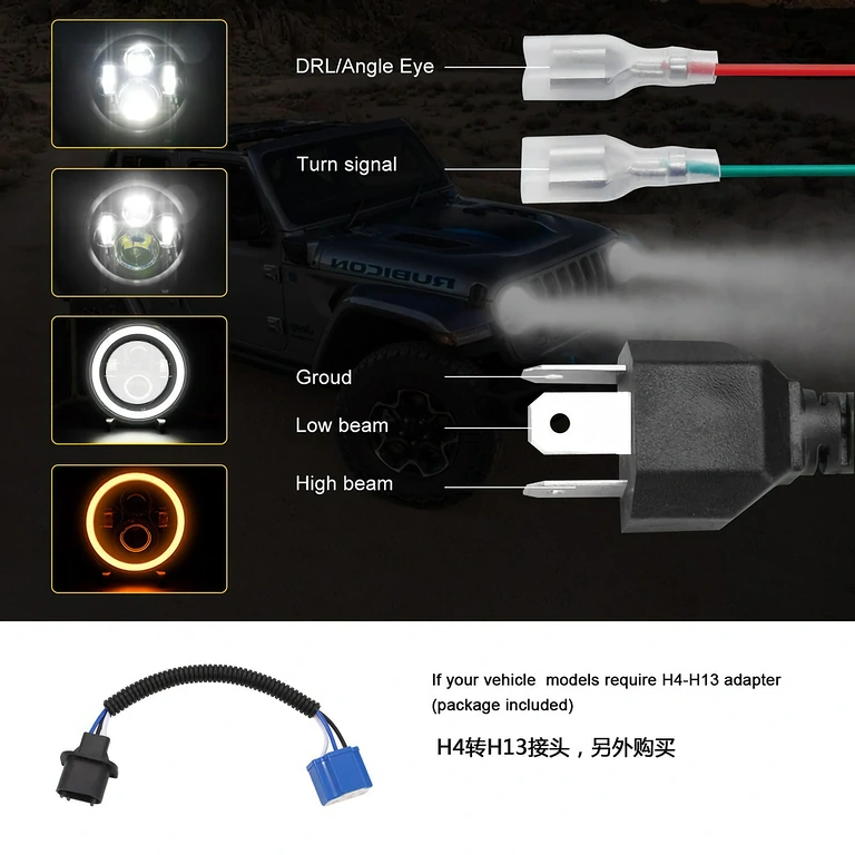 7-inch LED headlight for Harley Round LED headlight for Harley FLD, Touring, Softail (1991–2013)