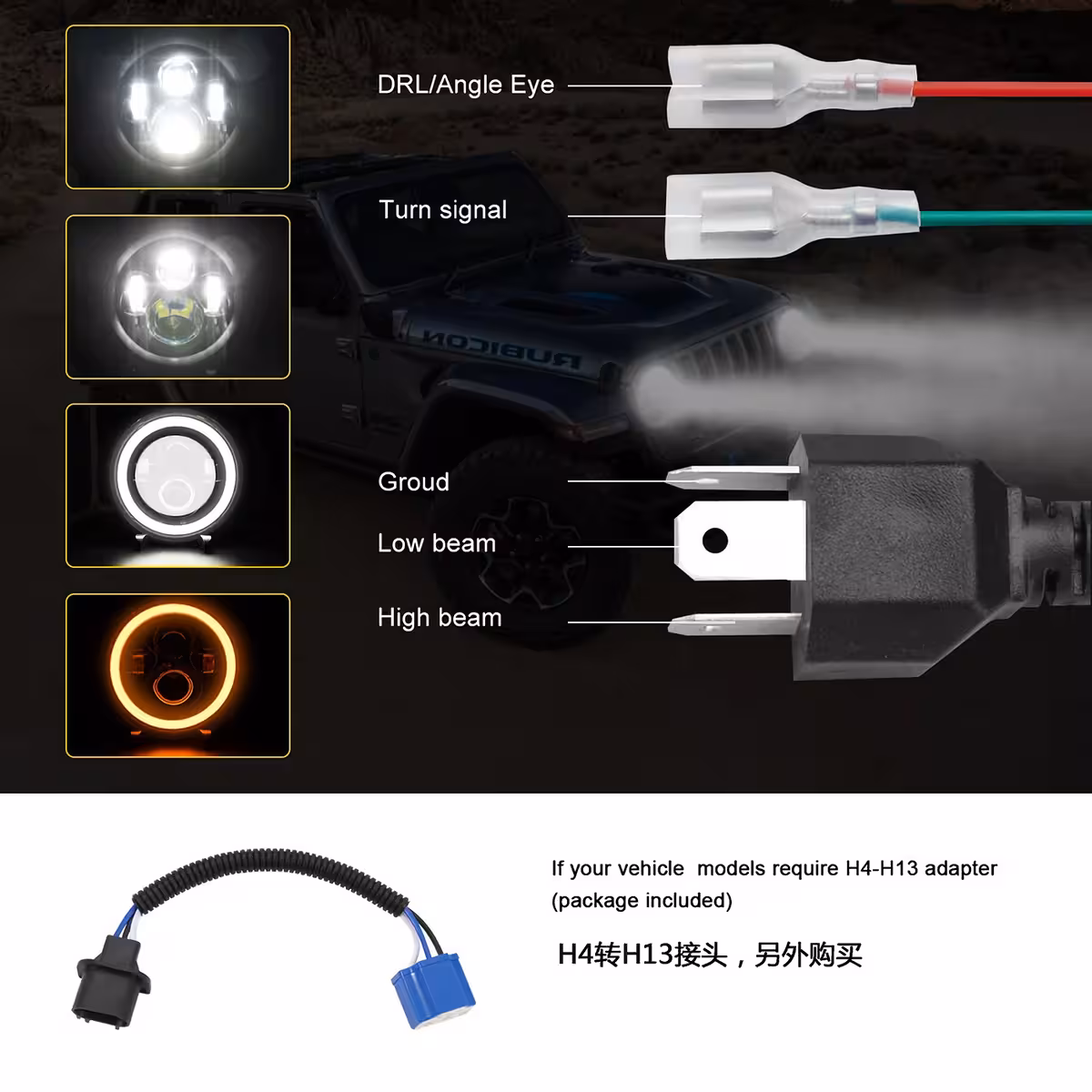 Round LED headlight for Harley FLD, Touring, Softail (1991–2013)