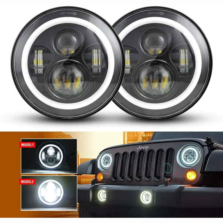 7-inch LED halo headlight Jeep Wrangler Halo LED headlight for Jeep, with position, high/low beam, and turn signal