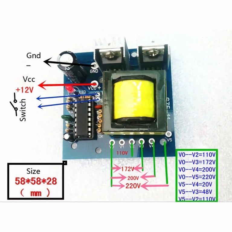 Inverter circuit with multiple AC outputs Board with multiple AC output voltages from a DC source