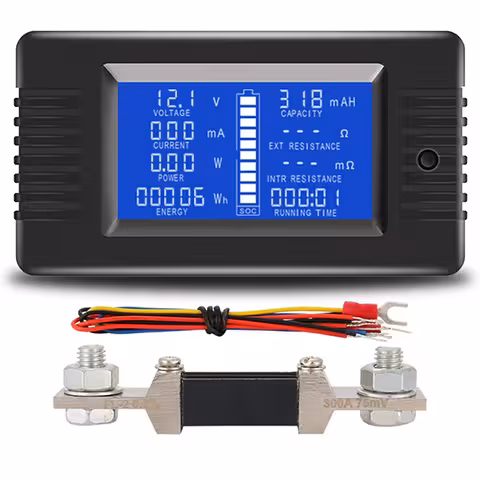 Solar DC Meter 0–200V 100A/300A – Volt/Amp Panel with LCD Display