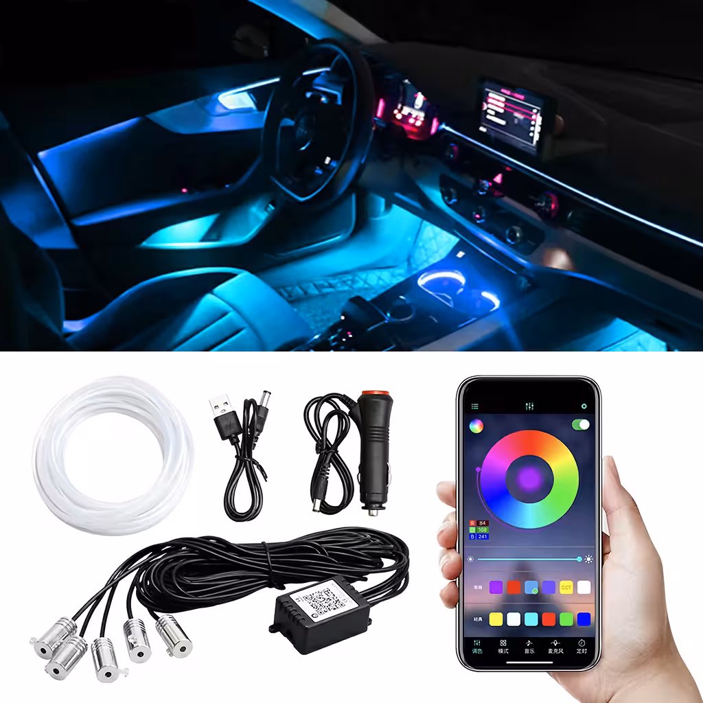 Flexible RGB Neon Wire 6m for Car Ambient Lighting – App-Controlled