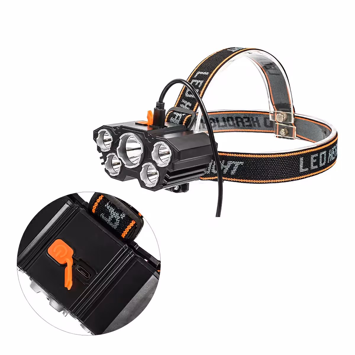 Robust headlamp with 18650 battery and USB charging