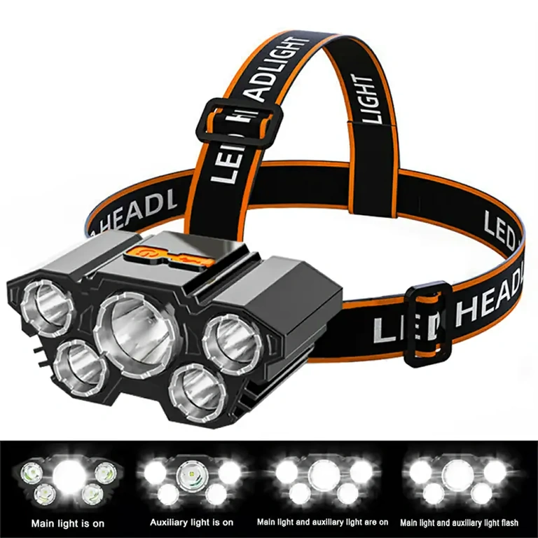 Headlamp with 5 LEDs for clear illumination Headlamp with 5 bright LEDs for maximum visibility