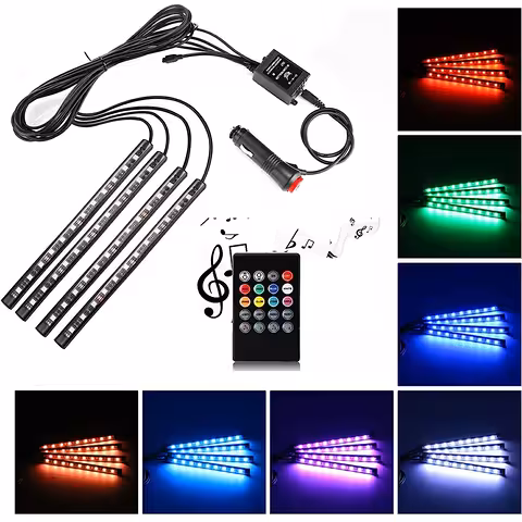 Car Ambient Lights – RGB LED Strip Interior Lighting Kit with Sound Sensor